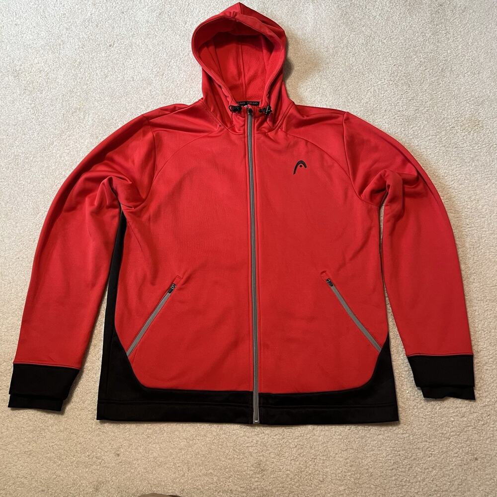 HEAD Performance Fleece Lined Full Zip Large Hoodie Jacket Red Black Athletic
